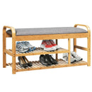3-Tier Bamboo Shoe Rack Bench with Cushion-Natural by LJGDeals