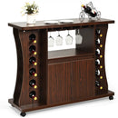 Rolling Buffet Sideboard Wooden Bar Storage Cabinet-Walnut by LJGDeals