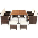 9 Pieces Patio Rattan Dining Cushioned Chairs Set by LJGDeals