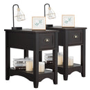 Set of 2 Contemporary Side End Table with Drawer-Walnut by DirectDeals
