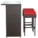 3PCS Patio Rattan Wicker Bar Table Stools Dining Set-Red