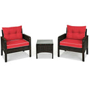 3 Pcs Outdoor Patio Rattan Conversation Set with Seat Cushions-Black
