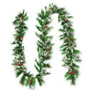 9 Feet Pre-lit Snow Flocked Tips Christmas Garland with Red Berries by LJGDeals