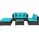 5 Pcs Outdoor Patio Rattan Furniture Set Sectional Conversation with Navy Cushions-Turquoise by LJGDeals