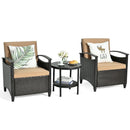 3 Pieces Patio Rattan Furniture Set Cushioned Sofa Storage Table with Shelf Garden by LJGDeals
