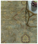 Traditional Oushak Design Antique Green And Brown  6x9 Hand Knotted Wool Rug