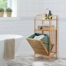 Tilt-out Bamboo Laundry Hamper with 2-Tier Shelf and Removable Liner-Natural by LJGDeals