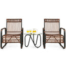 3 Pieces Patio Rattan Furniture Set with 2 Single Wicker Chairs and Glass Side Table by LJGDeals