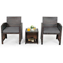 3 Pieces PE Rattan Wicker Furniture Set with Cushion Sofa Coffee Table for Garden by LJGDeals