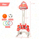 3-in-1 Basketball Hoop for Kids Adjustable Height Playset with Balls-Red