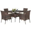 5 Pieces Patio Rattan Dining Furniture Set with Arm Chair and Wooden Table Top by LJGDeals