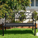 50 Inch Patio Park Steel Frame Cast Iron Backrest Bench Porch Chair by LJGDeals