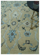 Custom Made Beige, Ivory and Blue Hand Tufted Floral Oriental Oushak wool area rug by The Rug Decor