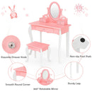 Kids Vanity Princess Makeup Dressing Table Stool Set with Mirror and Drawer by LJGDeals