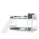 Twin over Twin Bunk Wooden Low Bed with Slide Ladder for Kids by LJGDeals