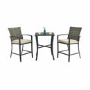 3 Pieces Rattan Bar Furniture Set with Slat Table and 2 Cushioned Stools by LJGDeals