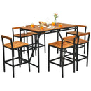 7 Pieces Acacia Wood Patio Rattan Bar Set with Umbrella Hole by LJGDeals