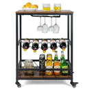 Kitchen Bar Cart Serving Trolley on Wheels with Wine Rack Glass Holder-Rustic Brown by LJGDeals