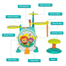 3 Pieces Electric Kids Drum Set with Microphone Stool Pedal by LJGDeals