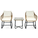 3-Piece Patio Bistro Set with 2 Rattan Chairs and Square Glass Coffee Table-White by LJGDeals