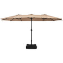 15 Feet Double-Sided Twin Patio Umbrella with Crank and Base-Brown