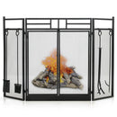 3-Panel Folding Wrought Iron Fireplace Screen with Doors and 4 Pieces Tools Set-Black by LJGDeals