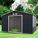 11 x 8 Feet Metal Storage Shed for Garden and Tools with 2 Lockable Sliding Doors-Gray by LJGDeals
