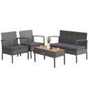 4 Pieces Rattan Patio Conversation Furniture Set with Acacia Wood Tabletop by LJGDeals