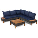 4 Pieces Patio Cushioned Rattan Furniture Set with Wooden Side Table by LJGDeals