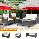 4 Pieces Patio Rattan Furniture Set with Cushioned Sofa and Storage Table by LJGDeals