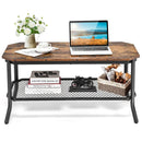 2-Tier Industrial Coffee Table with Open Mesh Storage Shelf for Living Room-Rustic Brown by LJGDeals