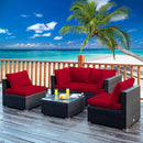 5 Pieces Cushioned Patio Rattan Furniture Set with Glass Table by LJGDeals