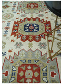 Hand Knotted Wool Rug Ivory Rust Olive Traditional Mamluk Pattern Design Multi Size