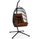 Patio Hanging Egg Chair with Stand Waterproof Cover and Folding Basket-Brown by DirectDeals