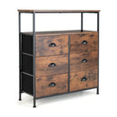 2-Tier Storage Chest with Wooden Top and 6 Fabric Drawers-Rustic Brown by LJGDeals