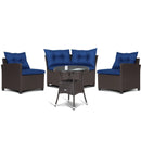 4 Pieces Patio Rattan Furniture Set Cushioned Sofa Glass Table by LJGDeals