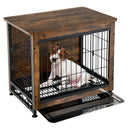 Wooden Dog Crate Furniture with Tray and Double Door-Brown by LJGDeals