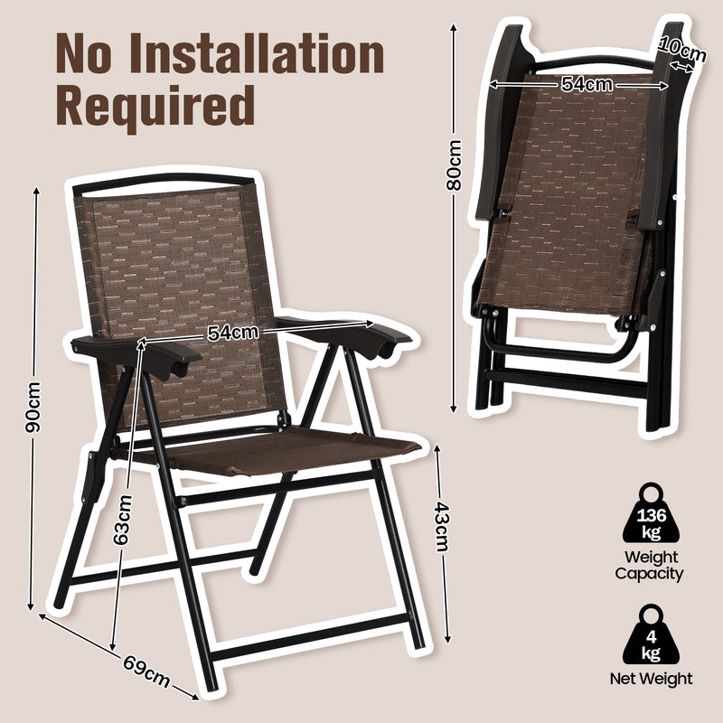 4 Pieces Folding Dining Chairs with Smooth Armrests and Sling Back, photo 5 of 8