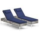 2 Pieces Patio Chaise Lounge Chair with 6-Level Adjustable Backrest and Headrest for Poolside-Navy by LJGDeals
