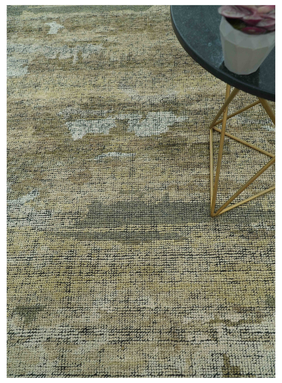 Brown and Silver Abstract Hand Knotted Custom Wool Area Rug - Contemporary Design, photo 8 of 11