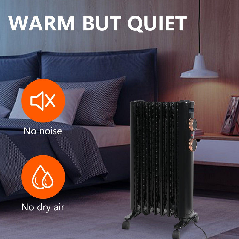 1500W Portable Electric Radiator Oil Filled Heater With 3 Heating Modes, Adjustable Thermostat, Black