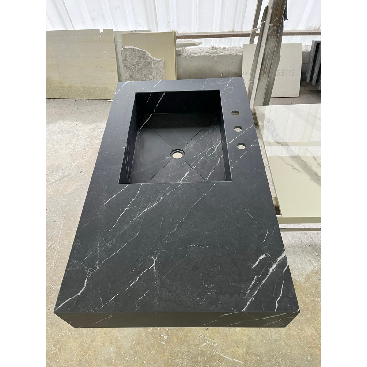 Nero Marquina Black Marble Look Engineered Porcelain Bathroom Sink - Hand-Crafted, photo 8 of 13