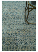 6X9 Teal and Beige Hand Knotted Southwestern Tribal Trellis recycled silk Rug