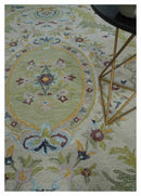 Ivory and Green 8x10 French Design Aubusson Hand Tufted Wool Area Rug by The Rug Decor