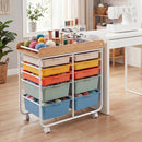 10-Drawer Rolling Cart with Wooden Tabletop and Lockable Wheels for Office by LJGDeals