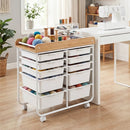 10-Drawer Rolling Cart with Wooden Tabletop and Lockable Wheels for Office by LJGDeals