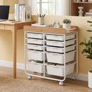 10-Drawer Rolling Cart with Wooden Tabletop and Lockable Wheels for Office by LJGDeals