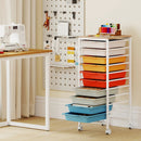 10-Drawer Rolling Storage Cart Mobile Utility Organizer with Wooden Tabletop and Lockable Wheels by LJGDeals