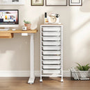 10-Drawer Rolling Storage Cart Mobile Utility Organizer with Wooden Tabletop and Lockable Wheels by LJGDeals