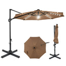 10 FT Cantilever Patio Umbrella with Solar LED Lights 360° Rotation by LJGDeals